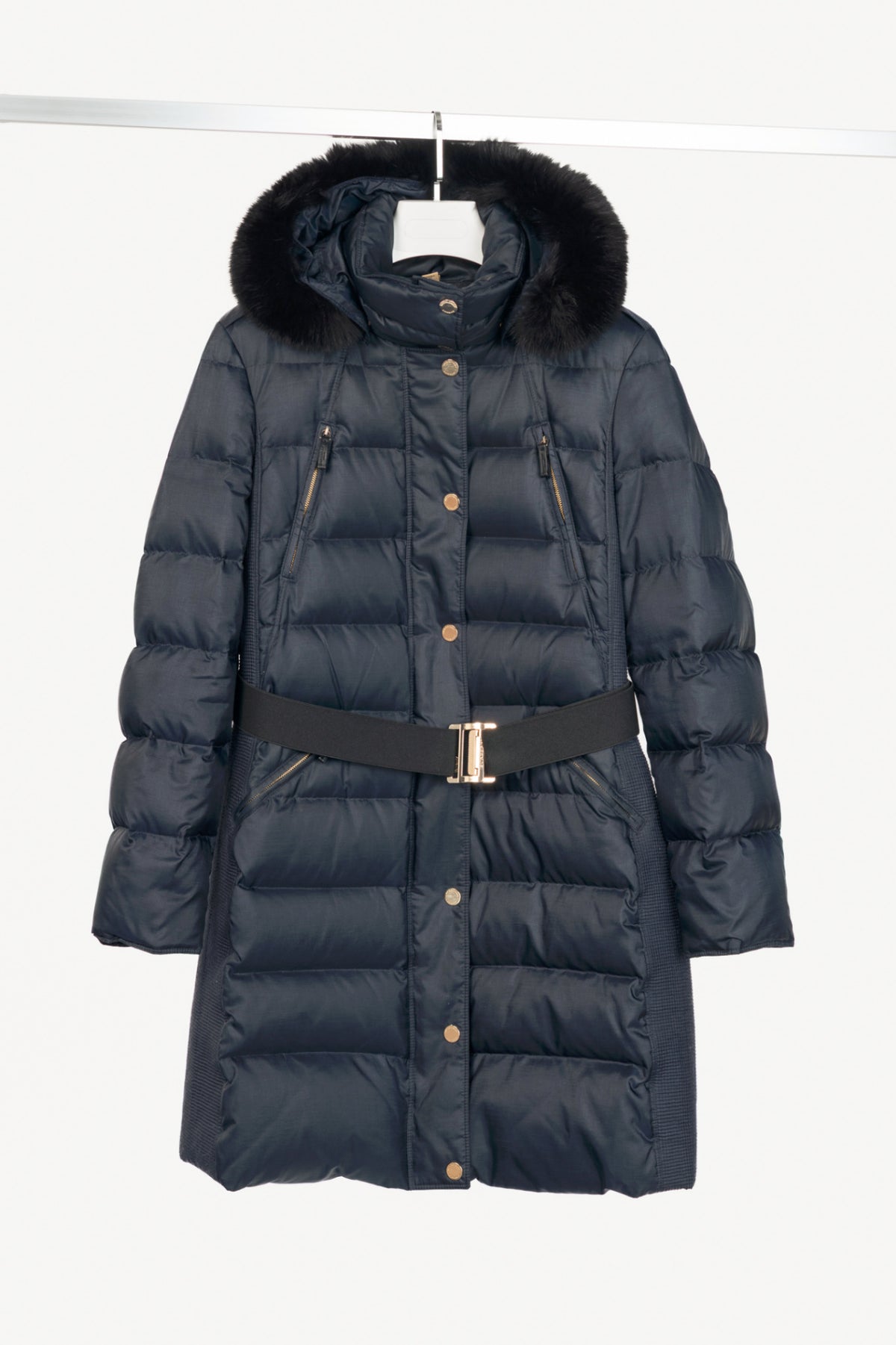 Burberry Abbeydale Navy Fur-Trim Hooded Quilted Puffer