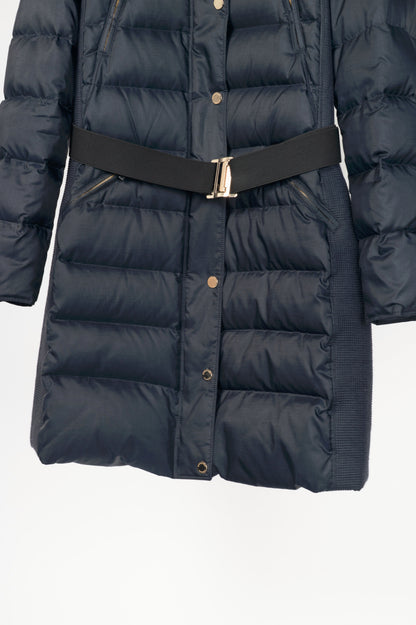 Burberry Abbeydale Navy Fur-Trim Hooded Quilted Puffer