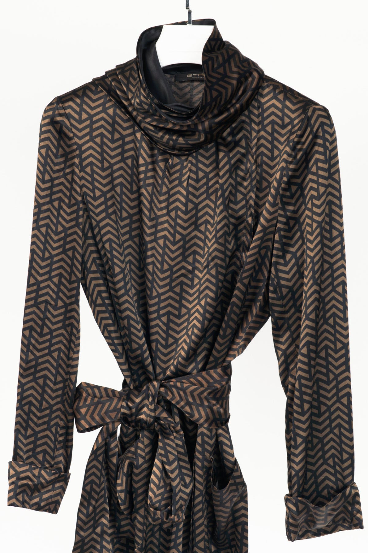 Etro Brown & Black Geometric-Print Viscose-Satin Scarf Mini Dress