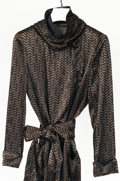Etro Brown & Black Geometric-Print Viscose-Satin Scarf Mini Dress