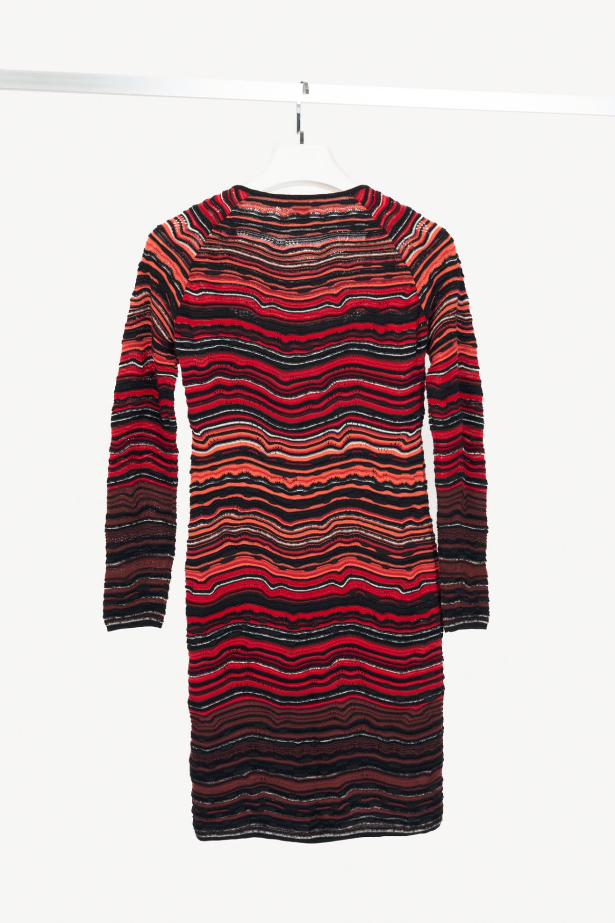 M by Missoni Red Ripple Knit Long-Sleeve Dress