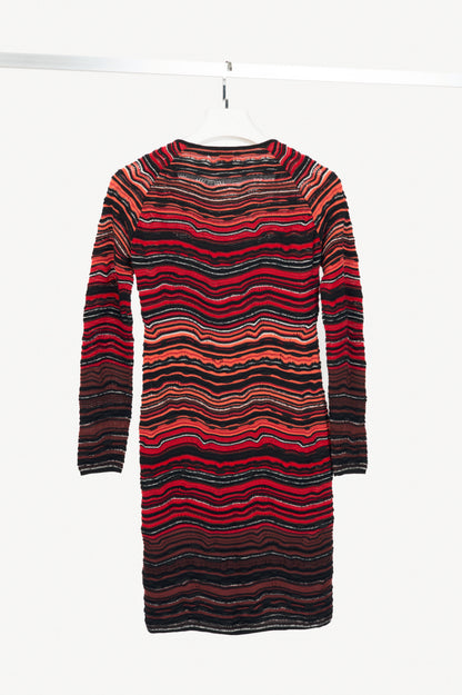 M by Missoni Red Ripple Knit Long-Sleeve Dress