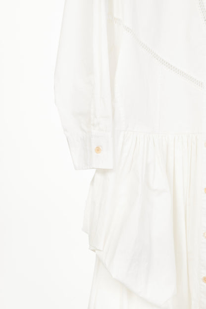 Diotima Ritual White Crochet-Trimmed Gathered Cotton-Poplin Midi Shirt Dress