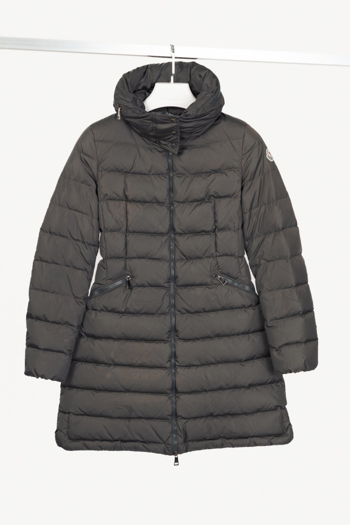 Moncler Flammette Grey Nylon Hidden-Hood Puffer Down Jacket