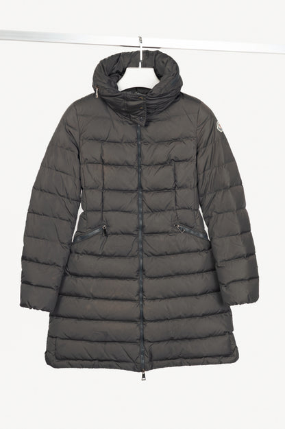Moncler Flammette Grey Nylon Hidden-Hood Puffer Down Jacket