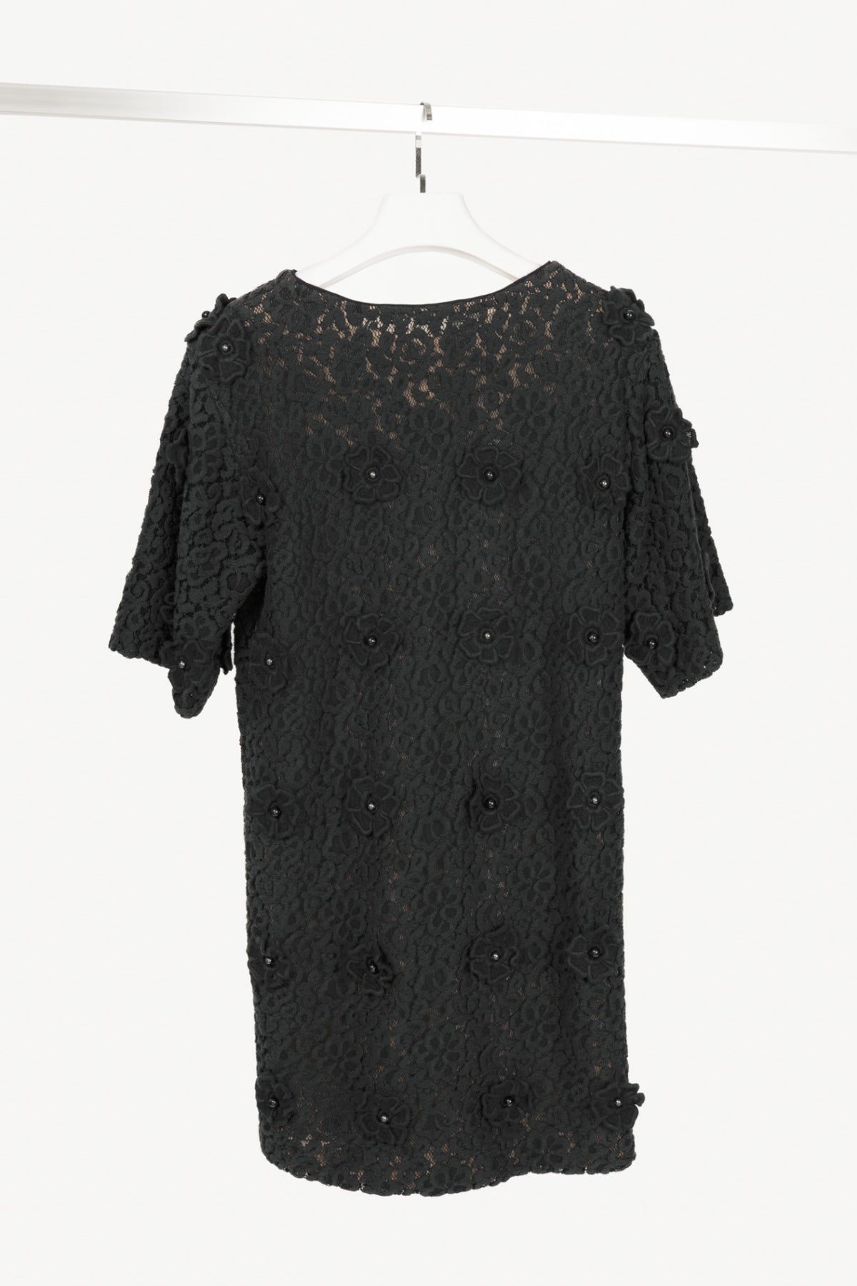 Chloe AW12 Black Macrame-Lace Floral-Applique Mini Dress