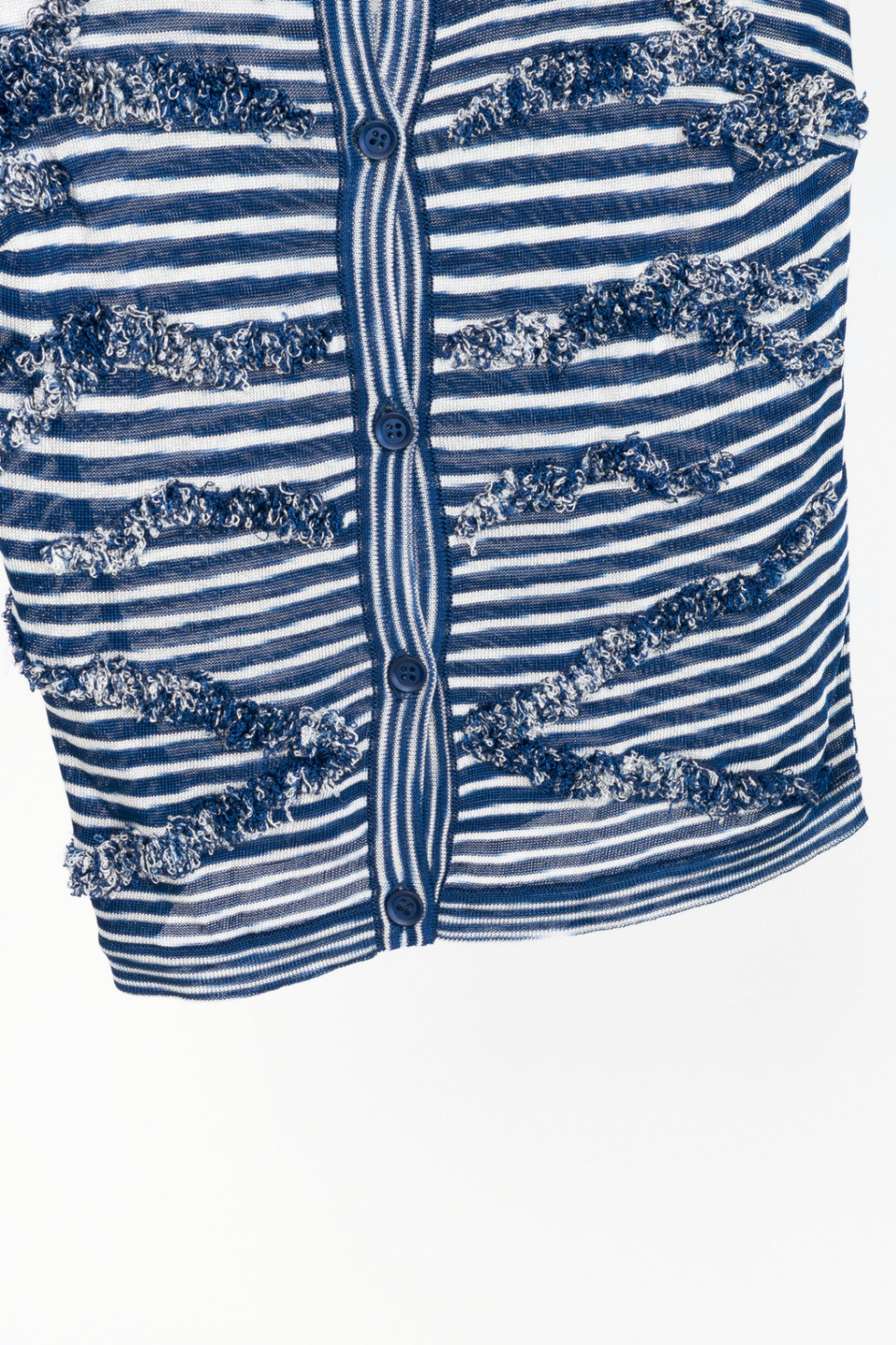 Missoni Blue & White Striped Fringe Short-Sleeve Cardigan