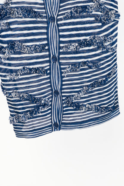 Missoni Blue & White Striped Fringe Short-Sleeve Cardigan