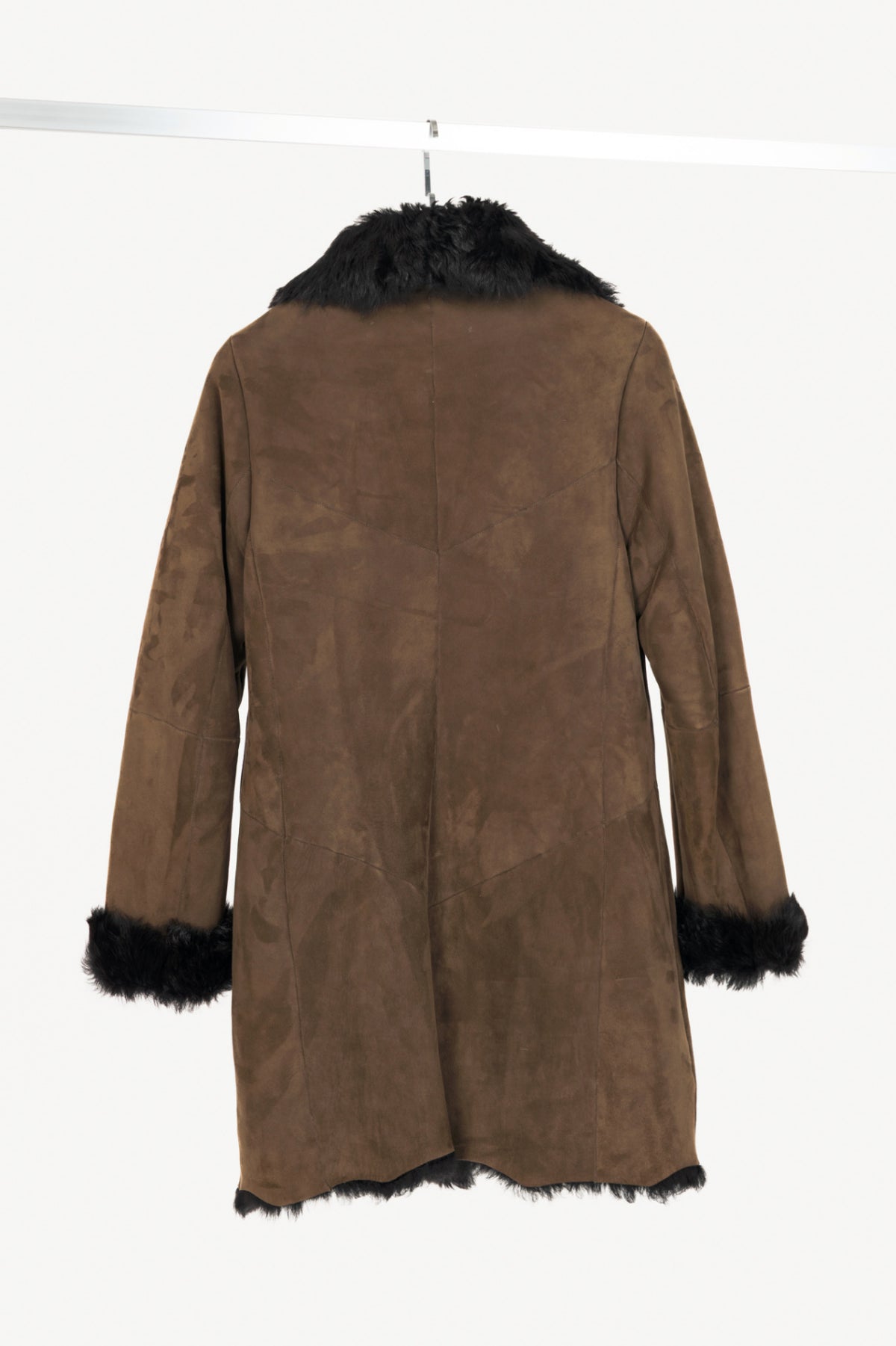Christ Ashley Brown Shearling Toggle Wide-Collar Coat