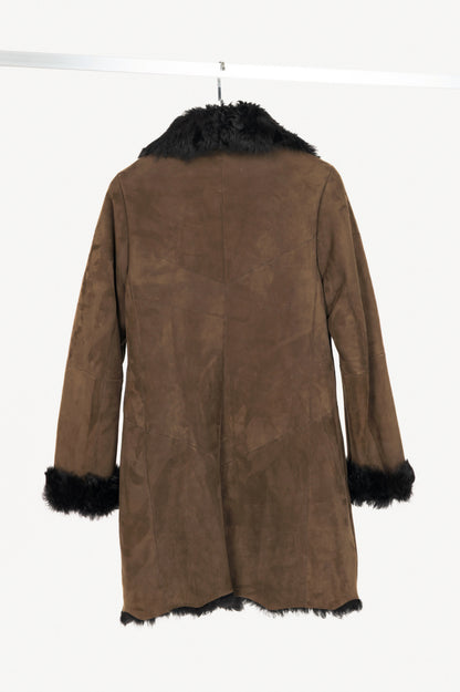 Christ Ashley Brown Shearling Toggle Wide-Collar Coat