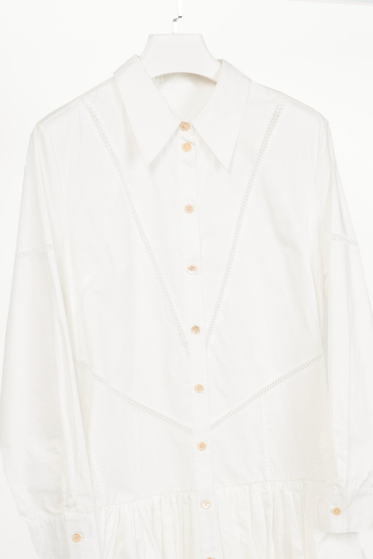 Diotima Ritual White Crochet-Trimmed Gathered Cotton-Poplin Midi Shirt Dress