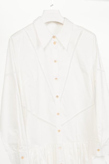 Diotima Ritual White Crochet-Trimmed Gathered Cotton-Poplin Midi Shirt Dress