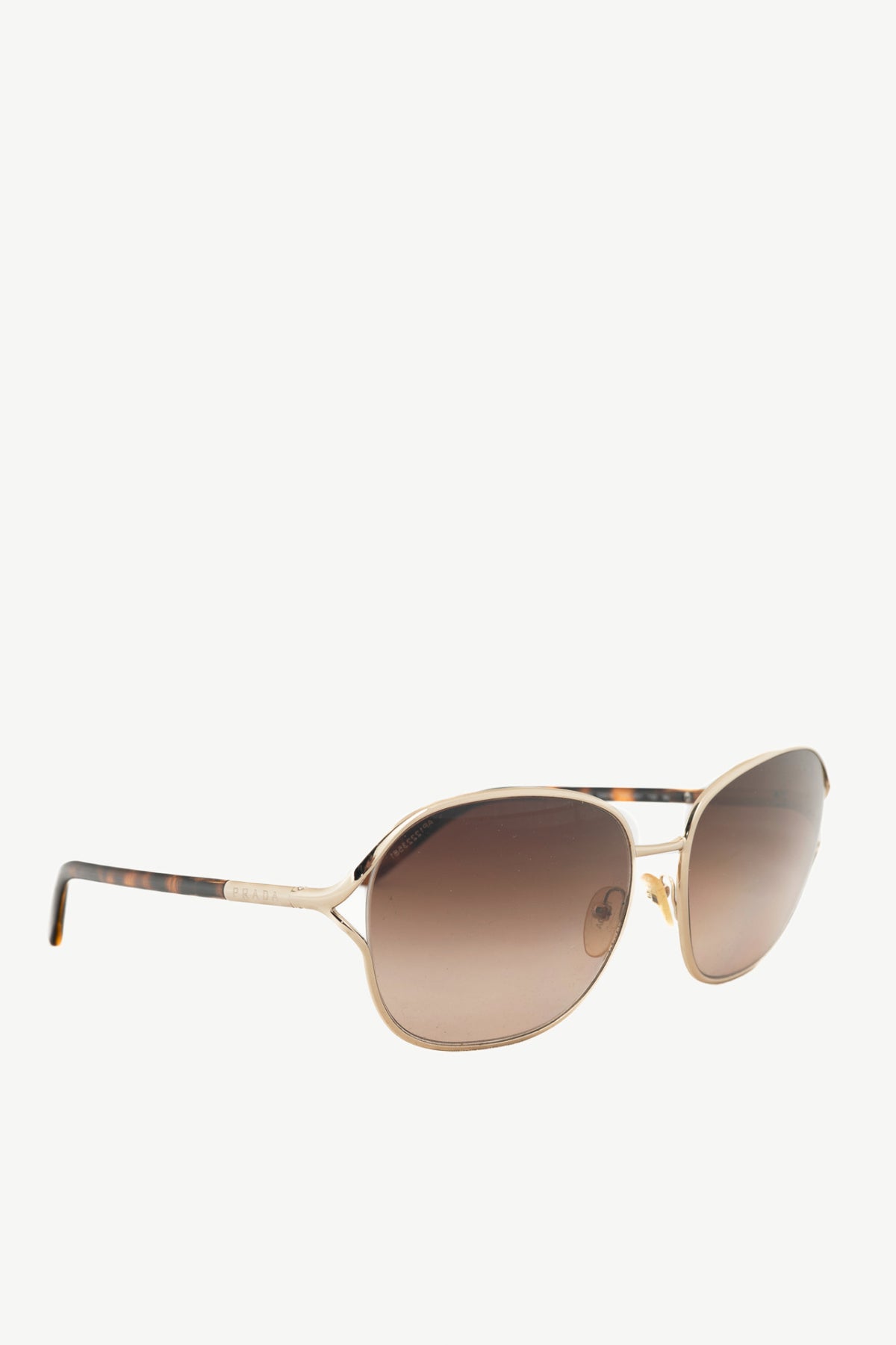 Prada SPR58M Light Gold & Brown Tortoiseshell Acetate Round Sunglasses