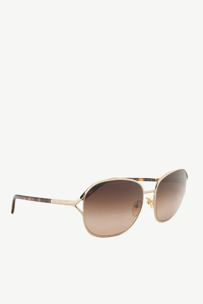 Prada SPR58M Light Gold & Brown Tortoiseshell Acetate Round Sunglasses
