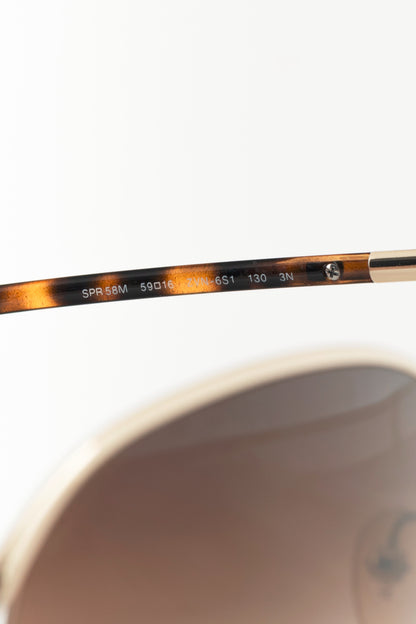 Prada SPR58M Light Gold & Brown Tortoiseshell Acetate Round Sunglasses