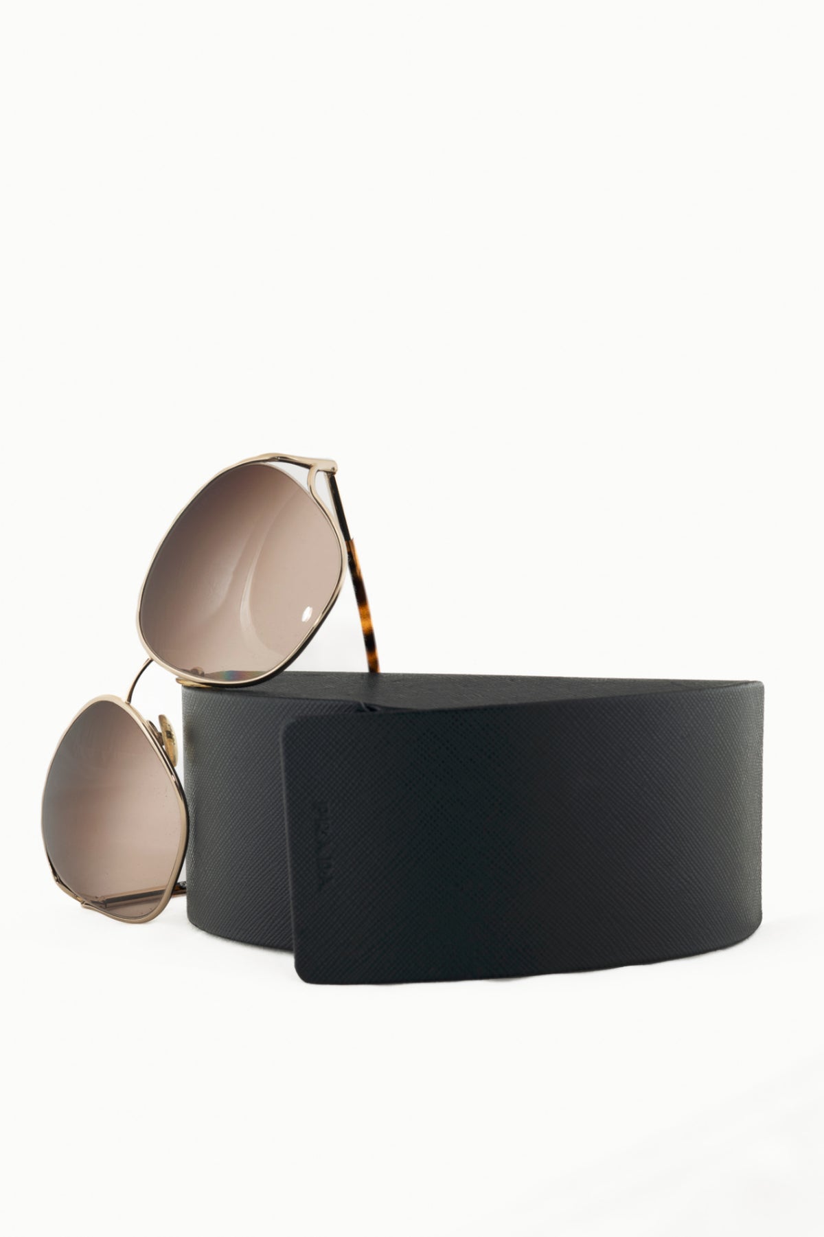 Prada SPR58M Light Gold & Brown Tortoiseshell Acetate Round Sunglasses