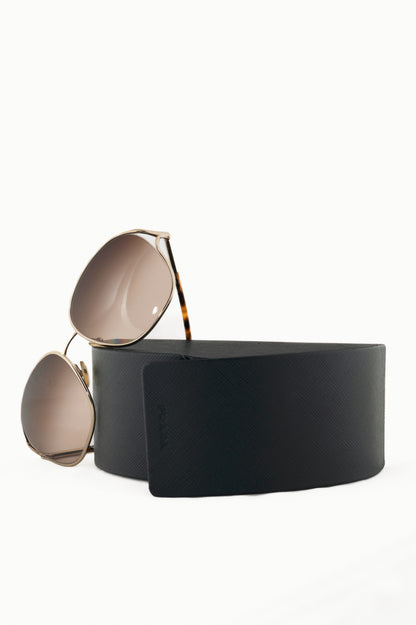 Prada SPR58M Light Gold & Brown Tortoiseshell Acetate Round Sunglasses
