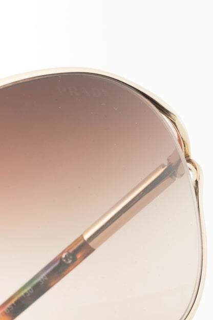 Prada SPR58M Light Gold & Brown Tortoiseshell Acetate Round Sunglasses