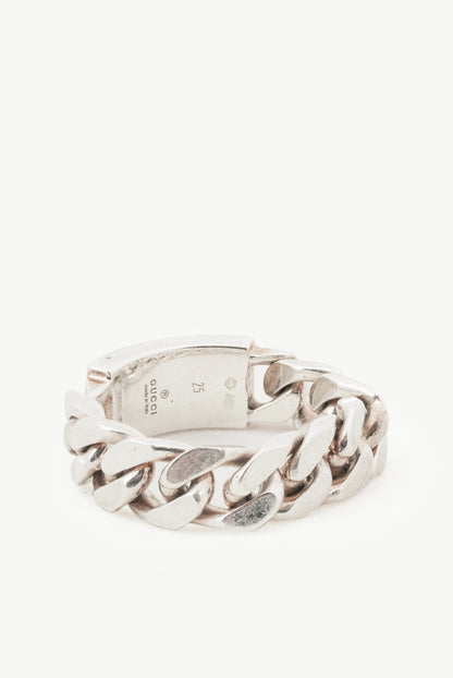 Gucci Sterling Silver Logo-Plate Chain Ring