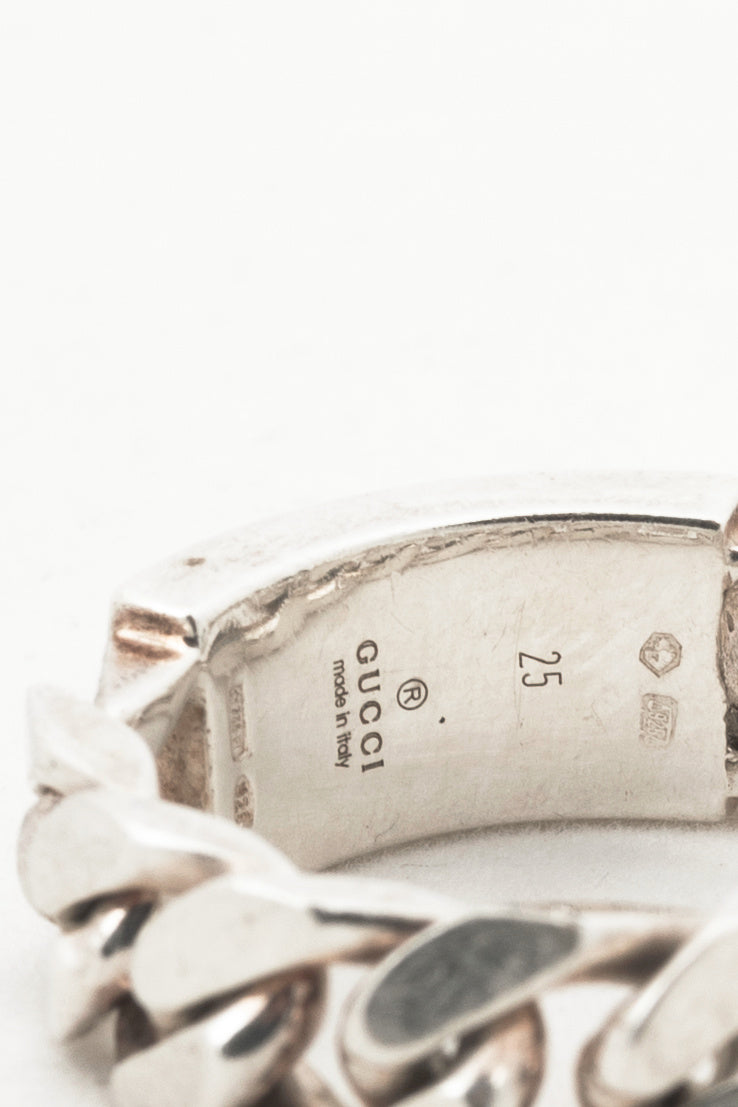 Gucci Sterling Silver Logo-Plate Chain Ring
