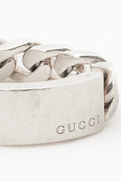 Gucci Sterling Silver Logo-Plate Chain Ring