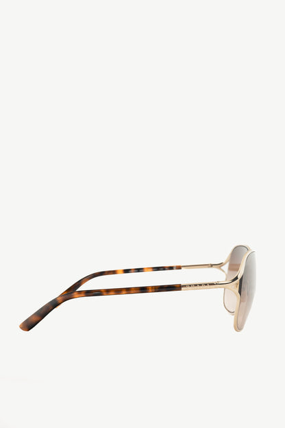 Prada SPR58M Light Gold & Brown Tortoiseshell Acetate Round Sunglasses