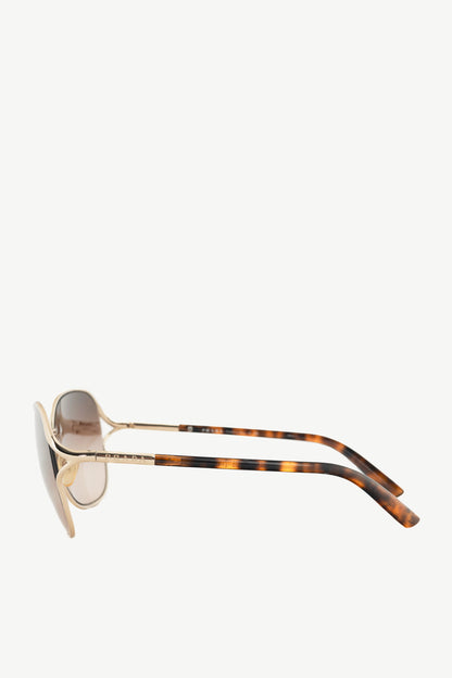 Prada SPR58M Light Gold & Brown Tortoiseshell Acetate Round Sunglasses