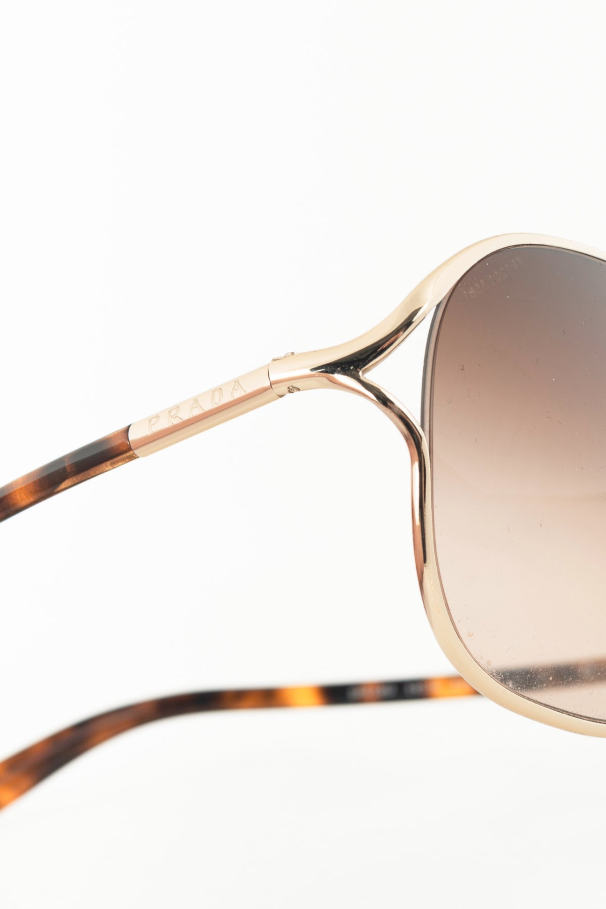 Prada SPR58M Light Gold & Brown Tortoiseshell Acetate Round Sunglasses