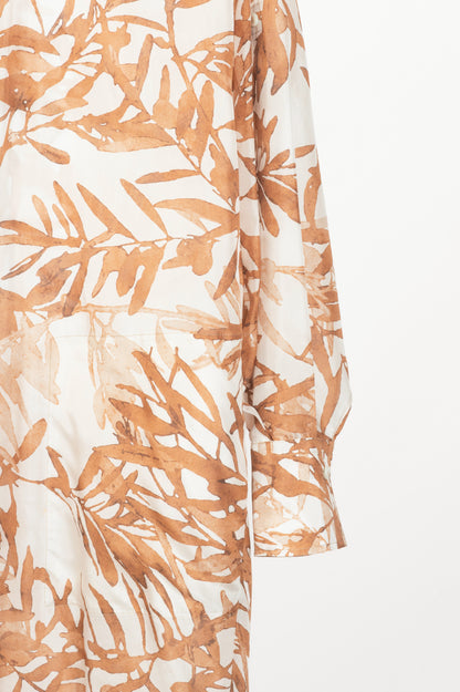 Brunello Cucinelli SS25 Natural Herbarium-Print Silk Shirt Dress