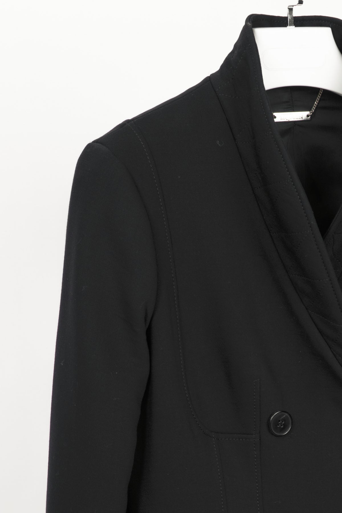 Alexander McQueen PF15 Black Wool-Blend Scuba Double-Breasted Corset Coat