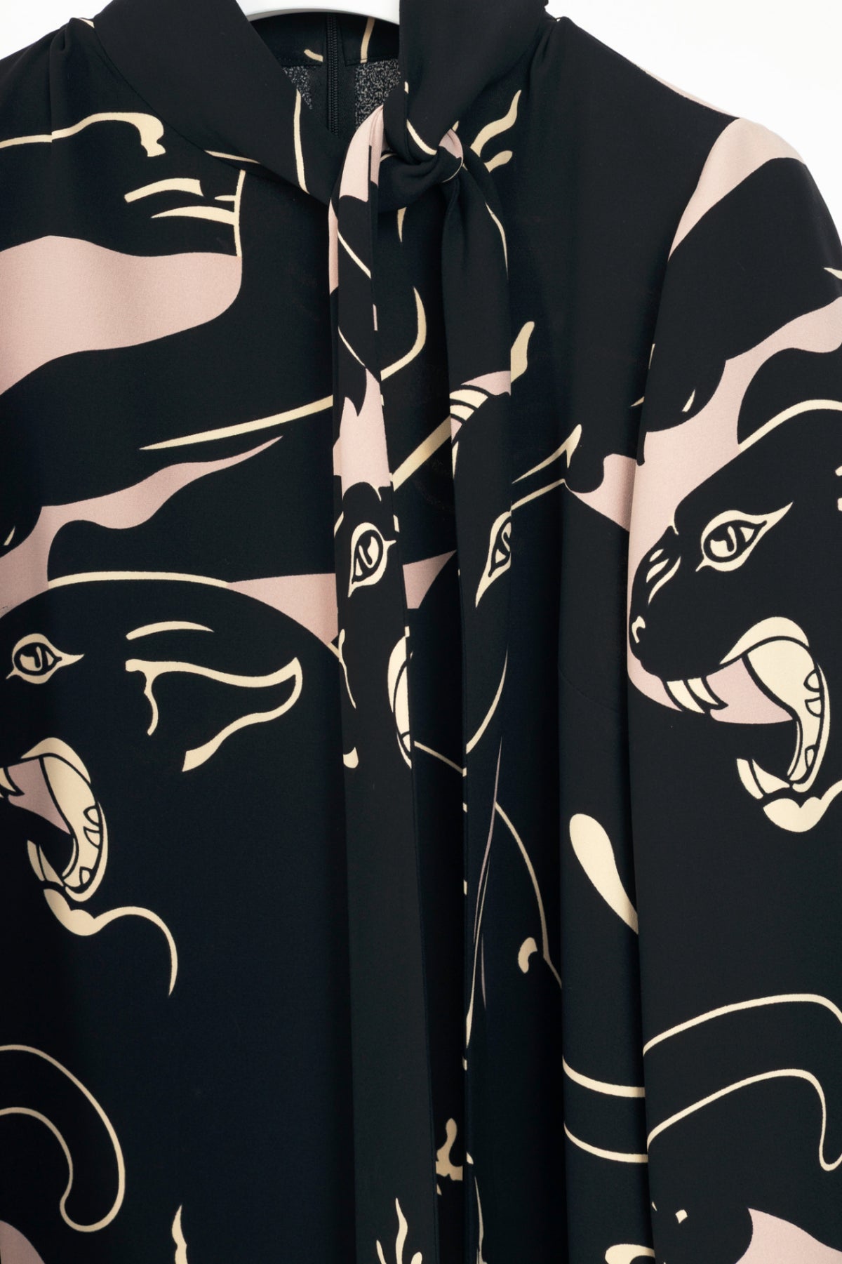 Valentino Garavani AW17 Panther-Print Cady Tie-Neck Mini Dress