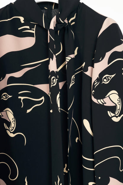 Valentino Garavani AW17 Panther-Print Cady Tie-Neck Mini Dress