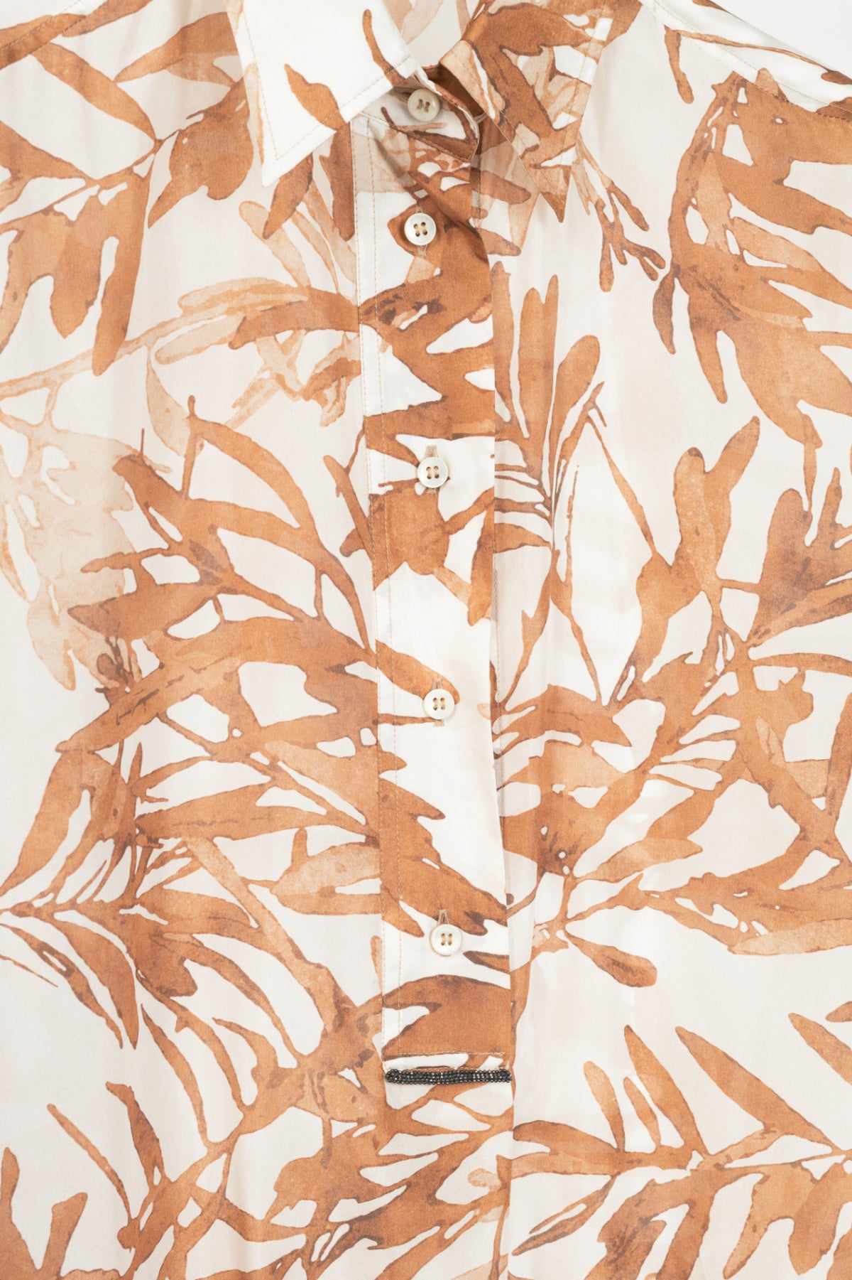 Brunello Cucinelli SS25 Natural Herbarium-Print Silk Shirt Dress