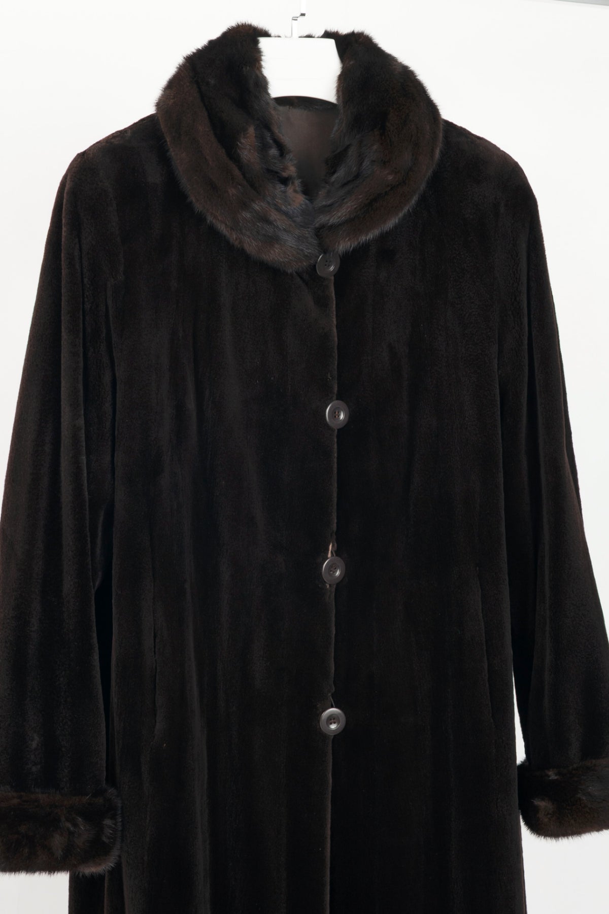 Reversible Brown Mink & Taffeta Long Fur Coat