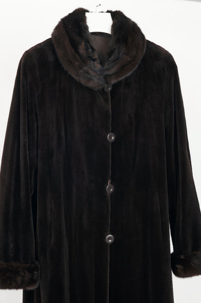 Reversible Brown Mink & Taffeta Long Fur Coat