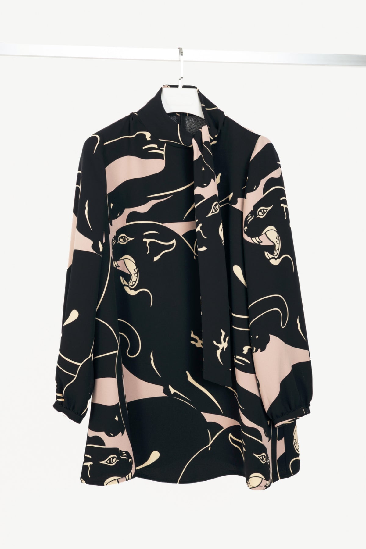 Valentino Garavani AW17 Panther-Print Cady Tie-Neck Mini Dress