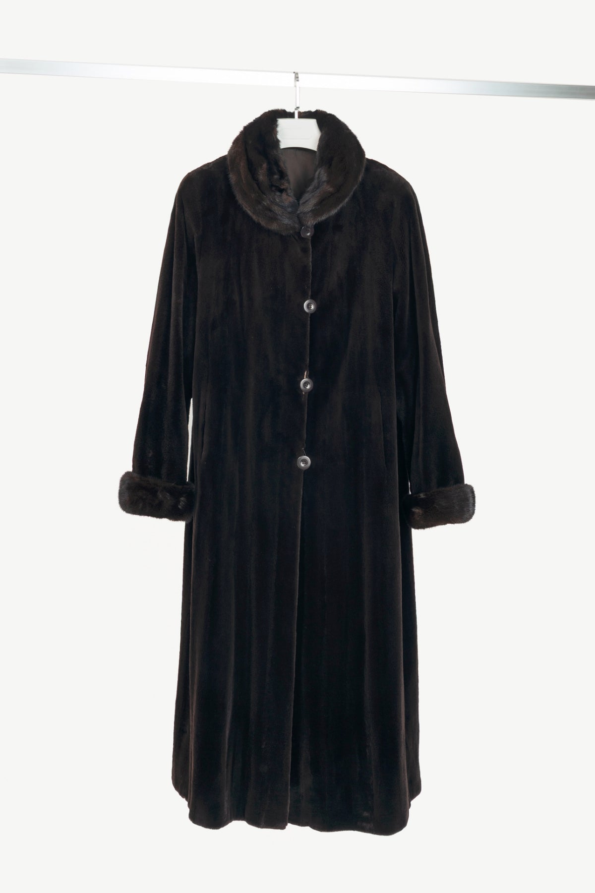 Reversible Brown Mink & Taffeta Long Fur Coat
