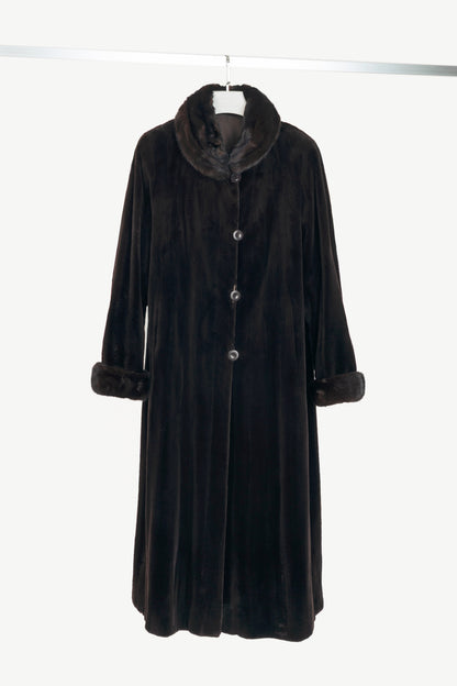Reversible Brown Mink & Taffeta Long Fur Coat