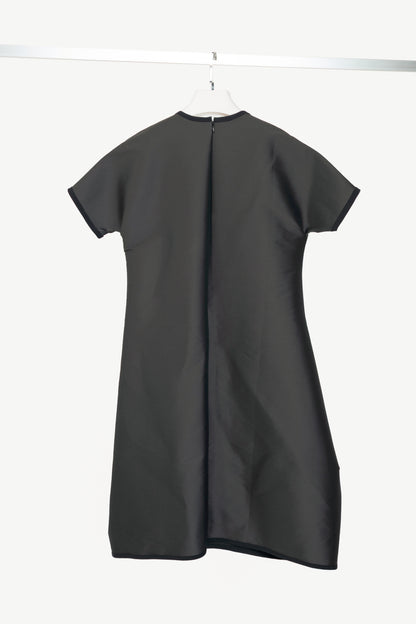 Marie Saint Pierre Grey Taffeta Asymmetrical Pocket Dress