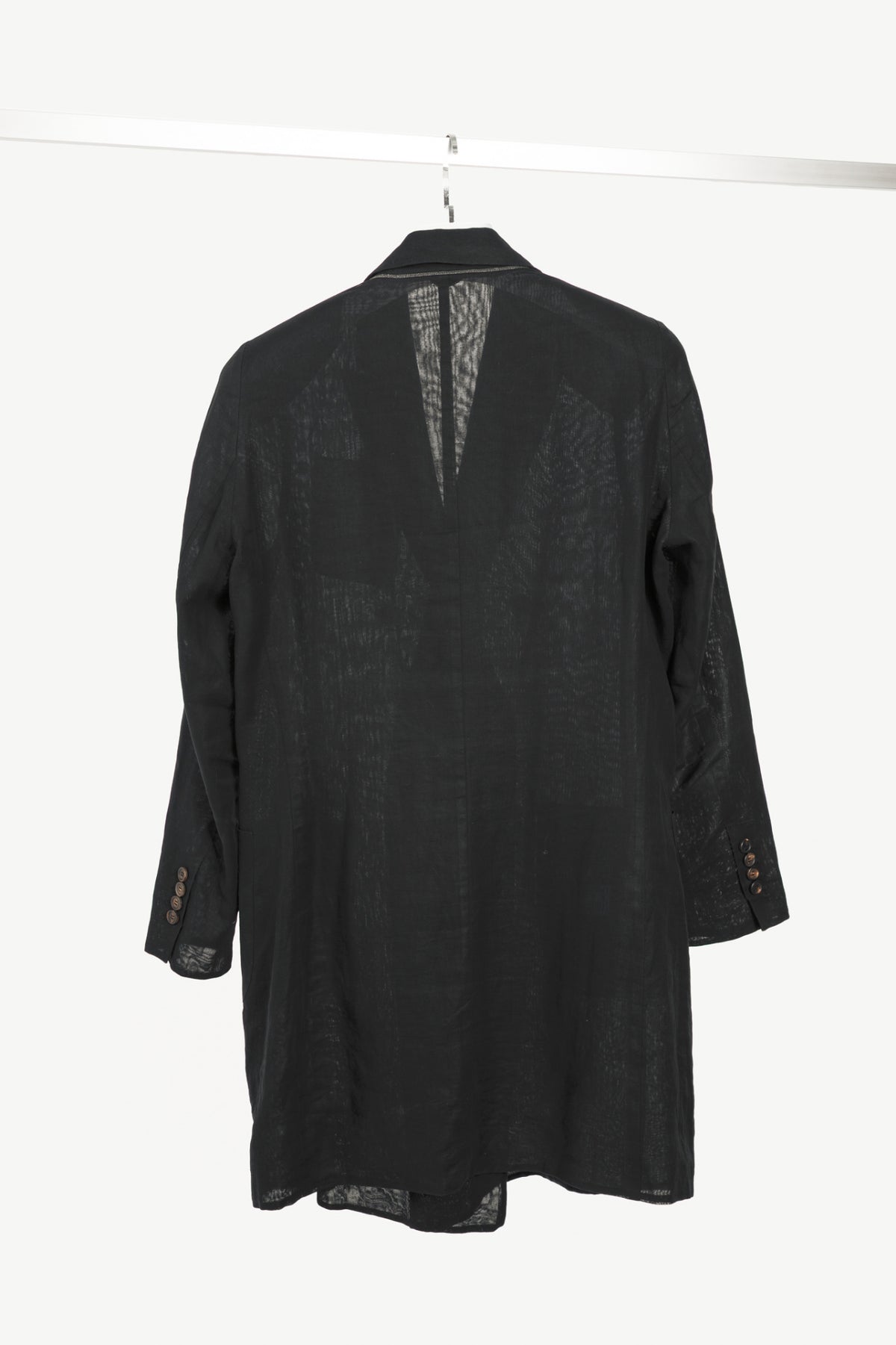 Brunello Cucinelli Black Cotton Voile Double-Breasted Longline Blazer