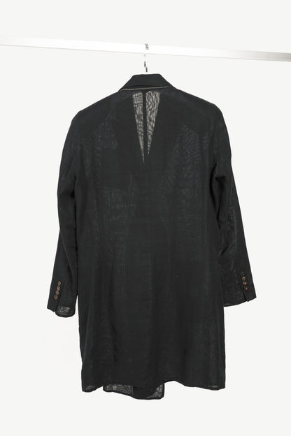 Brunello Cucinelli Black Cotton Voile Double-Breasted Longline Blazer