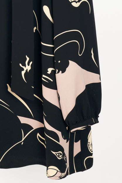 Valentino Garavani AW17 Panther-Print Cady Tie-Neck Mini Dress
