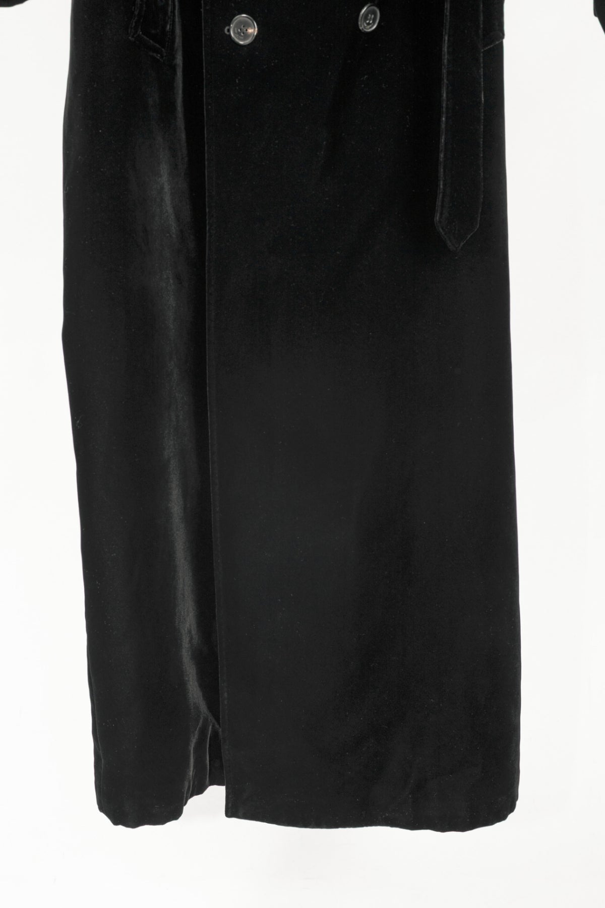 Saint Laurent AW23 Runway Noir Velvet Belted Double-Breasted Trench Coat