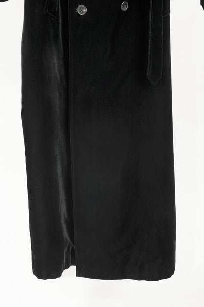 Saint Laurent AW23 Runway Noir Velvet Belted Double-Breasted Trench Coat