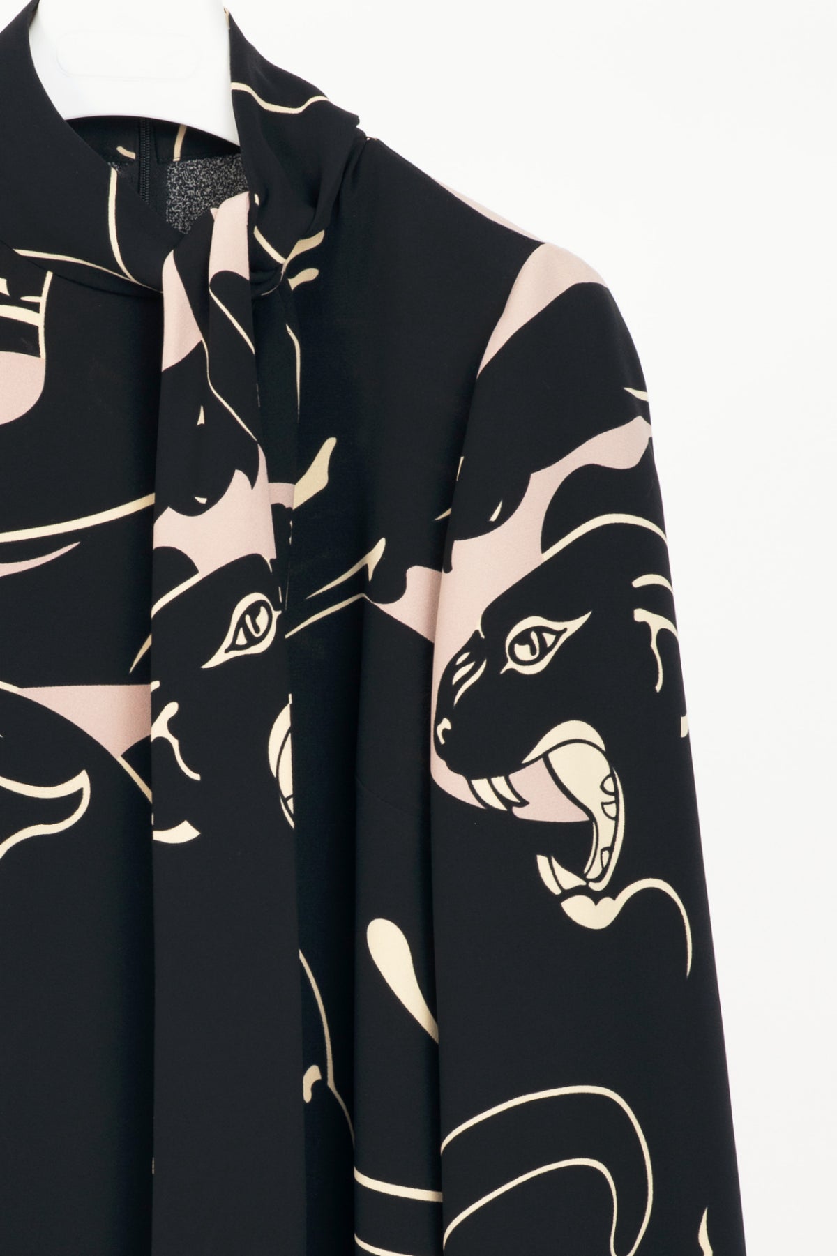 Valentino Garavani AW17 Panther-Print Cady Tie-Neck Mini Dress