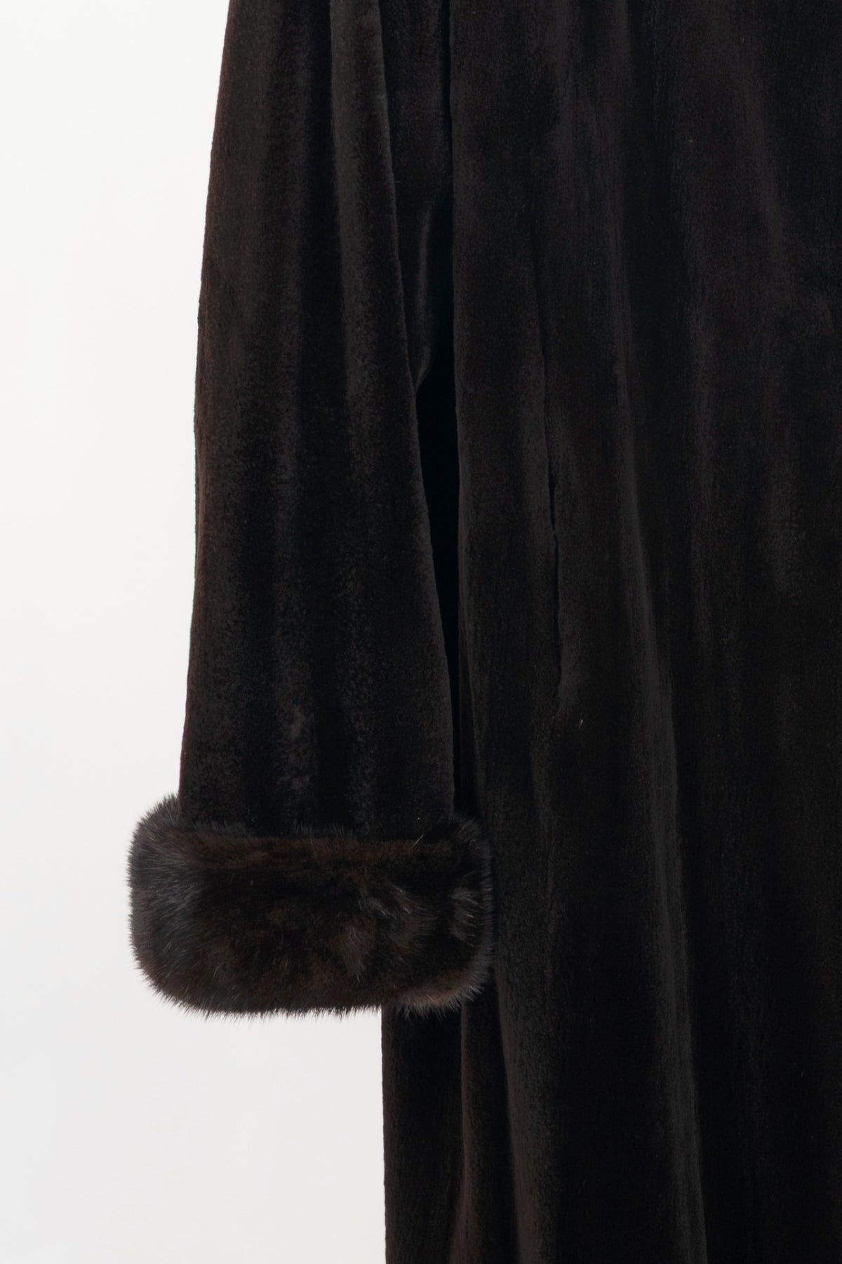 Reversible Brown Mink & Taffeta Long Fur Coat
