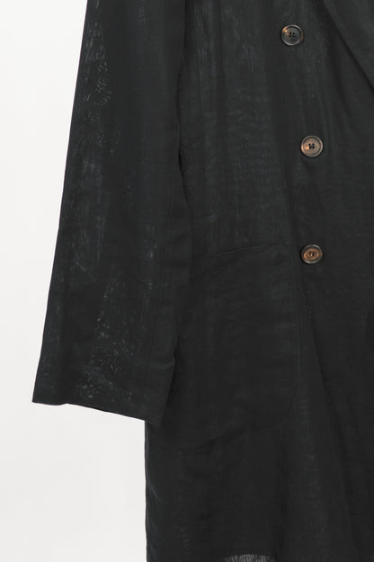 Brunello Cucinelli Black Cotton Voile Double-Breasted Longline Blazer