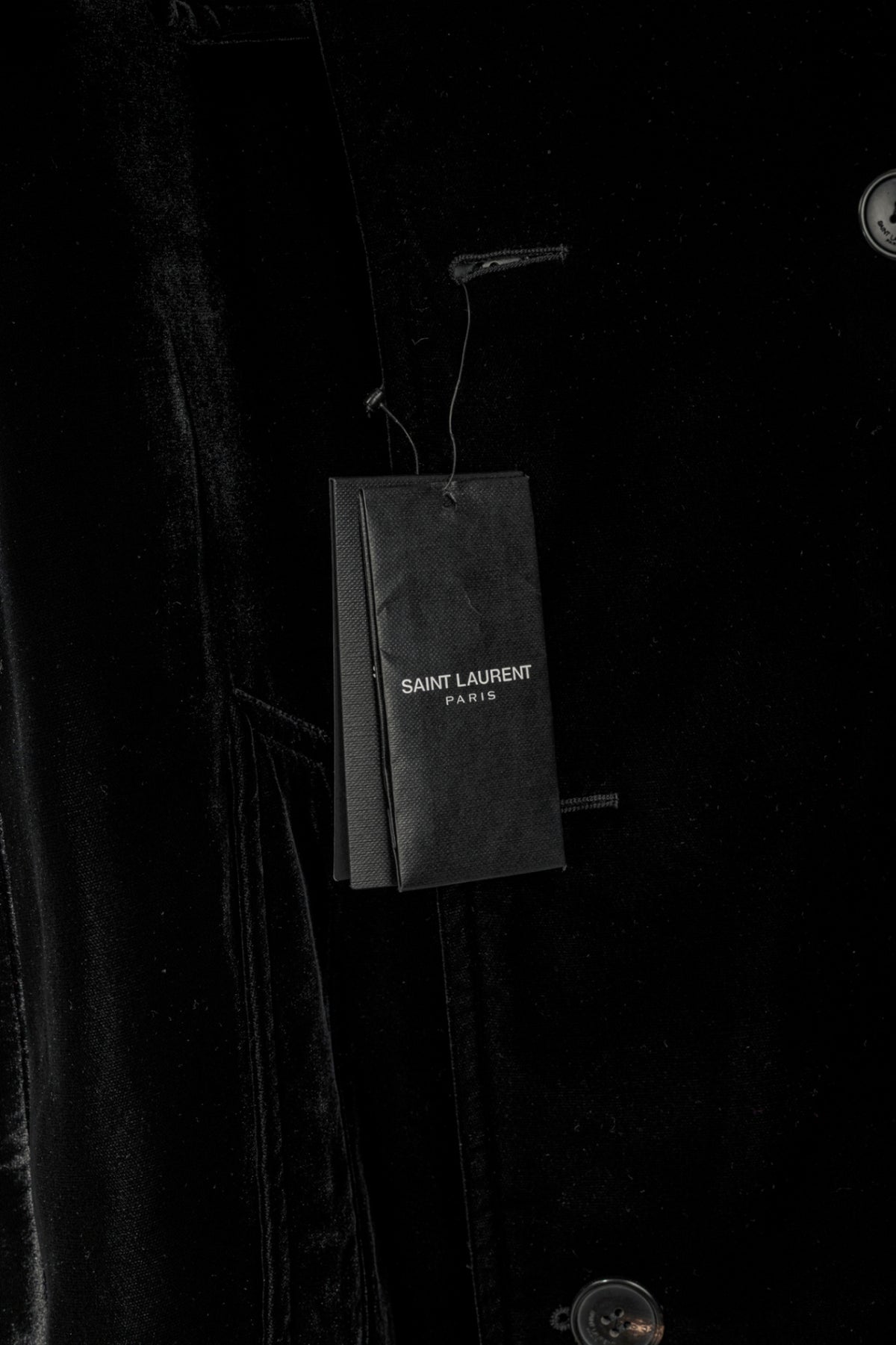 Saint Laurent AW23 Runway Noir Velvet Belted Double-Breasted Trench Coat