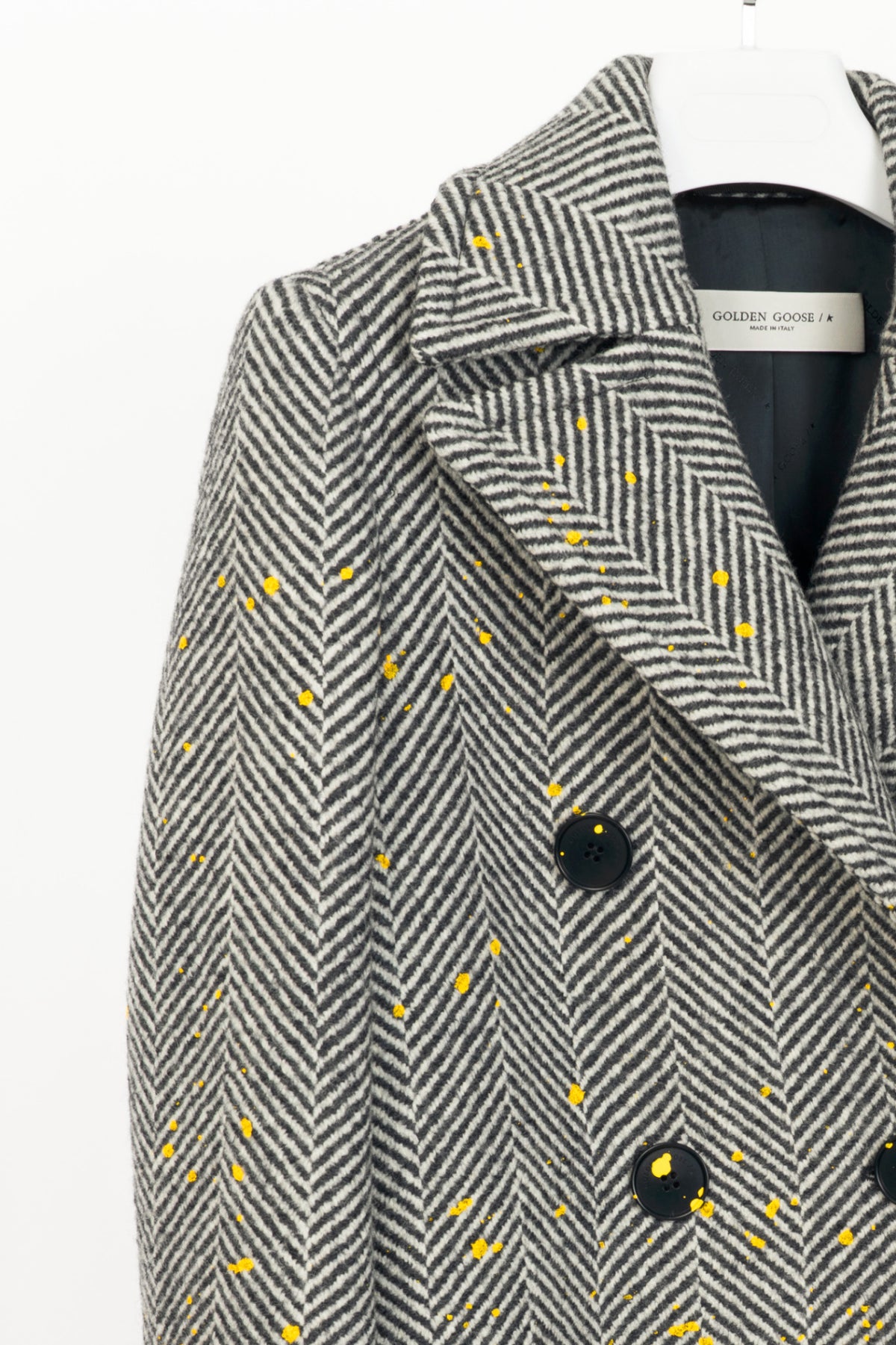 Golden Goose Anthracite Grey Painted Long Herringbone Coat