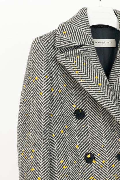 Golden Goose Anthracite Grey Painted Long Herringbone Coat